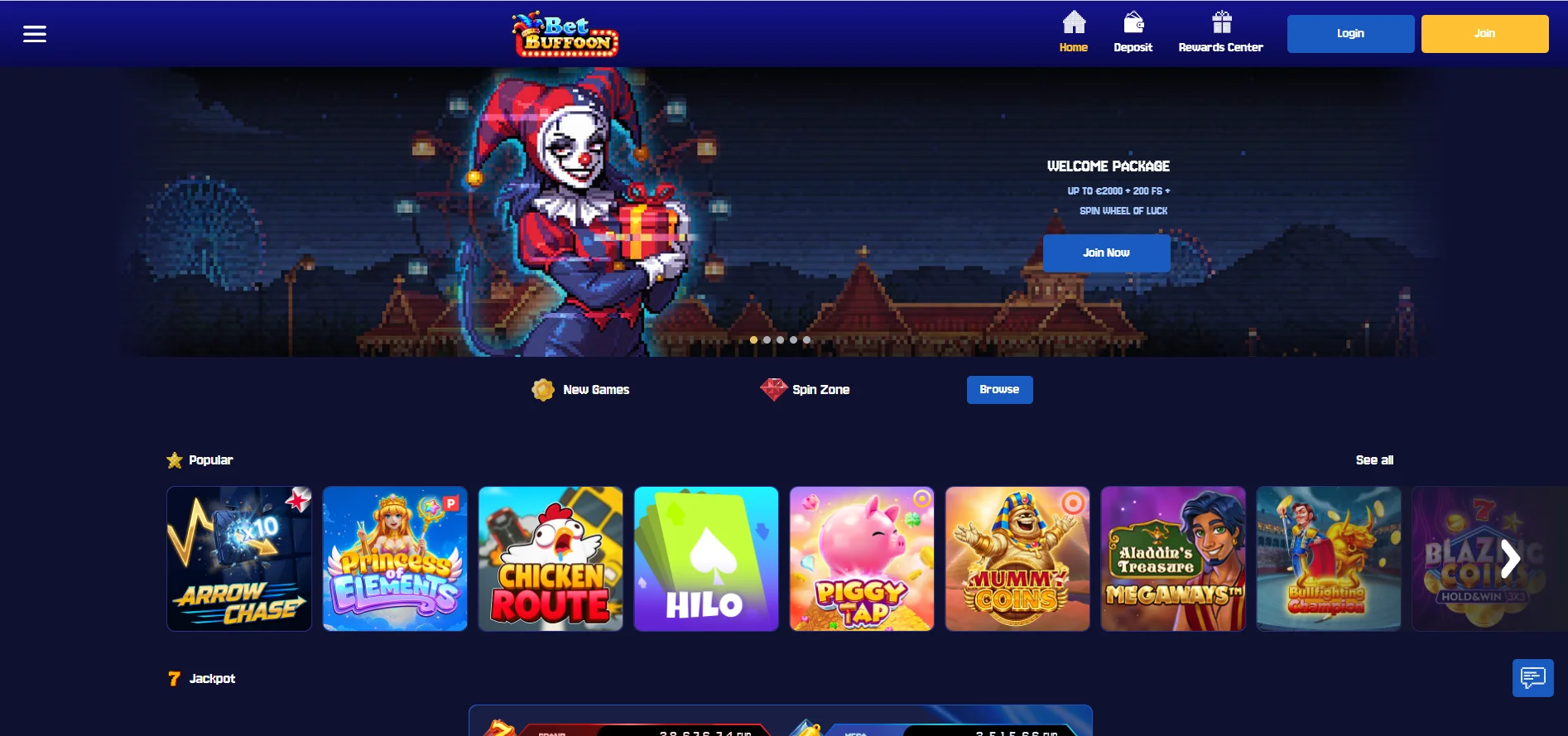 BetBuffoon Casino Homepage Preview